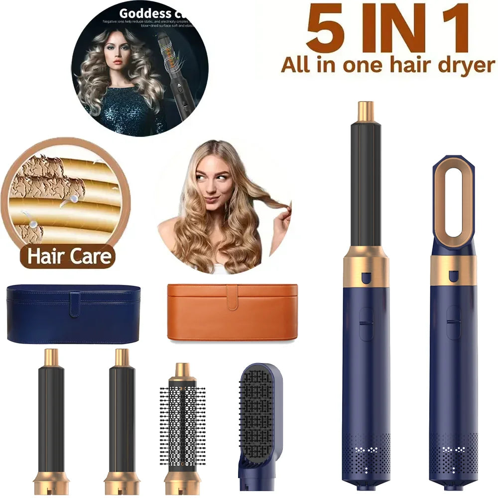 5-in-1 Hair Dryer Hot Comb Set - Professional Curling Iron Hair Straightener