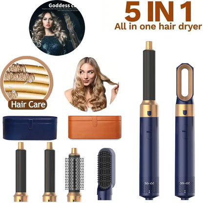 5-in-1 Hair Dryer Hot Comb Set - Professional Curling Iron Hair Straightener